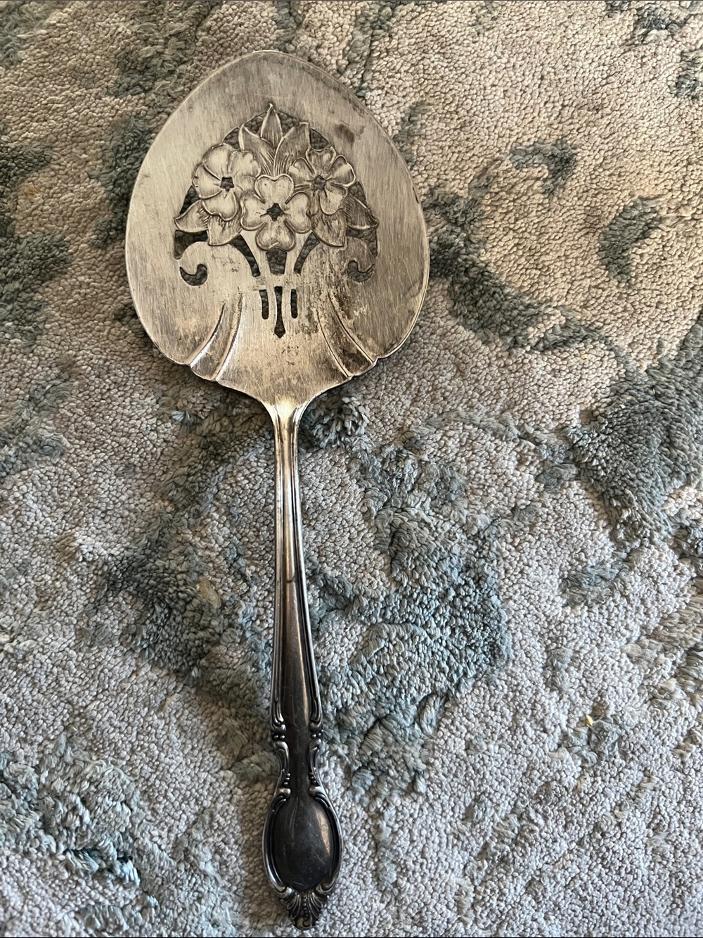 Vintage Silver Plated Floral Pierced Serving Spoon - Silver